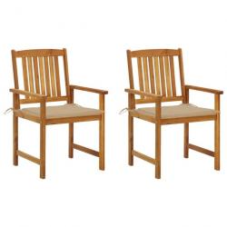 Chaises de jardin avec coussins 2 pcs Bois d'acacia massif