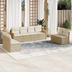 Salon de jardin avec coussins 8 pcs beige résine tressée