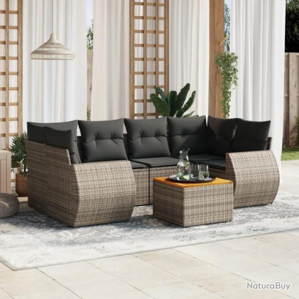 Salon de jardin avec coussins 7 pcs gris rsine tresse