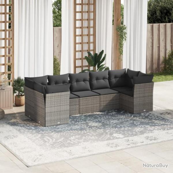 Salon de jardin avec coussins 7 pcs gris rsine tresse