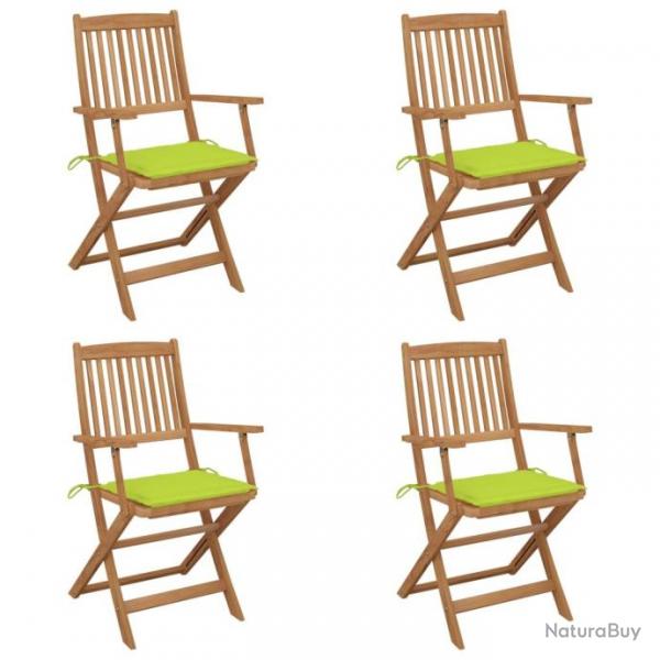 Chaises pliables de jardin 4 pcs avec coussins Bois d'acacia