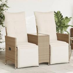 Canapé de jardin inclinable 2 places avec table beige rotin