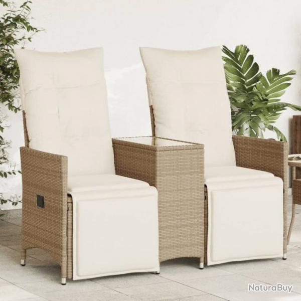 Canap de jardin inclinable 2 places avec table beige rotin