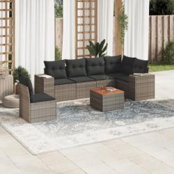 Salon de jardin avec coussins 7 pcs gris résine tressée