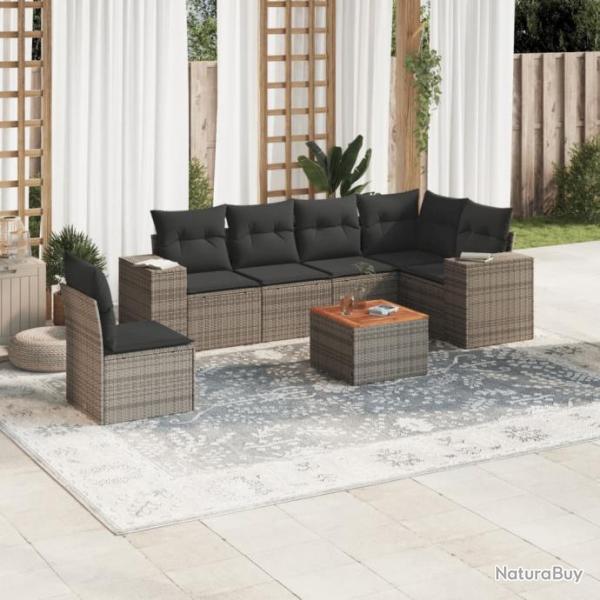 Salon de jardin avec coussins 7 pcs gris rsine tresse