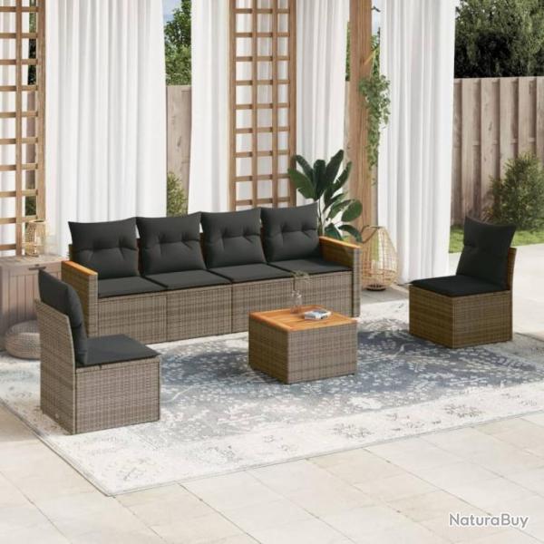 Salon de jardin avec coussins 7 pcs gris rsine tresse