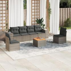 Salon de jardin avec coussins 7 pcs gris résine tressée