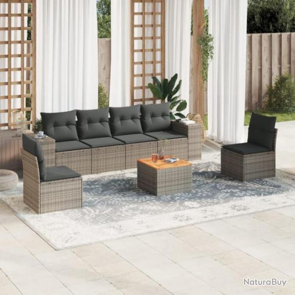 Salon de jardin avec coussins 7 pcs gris rsine tresse