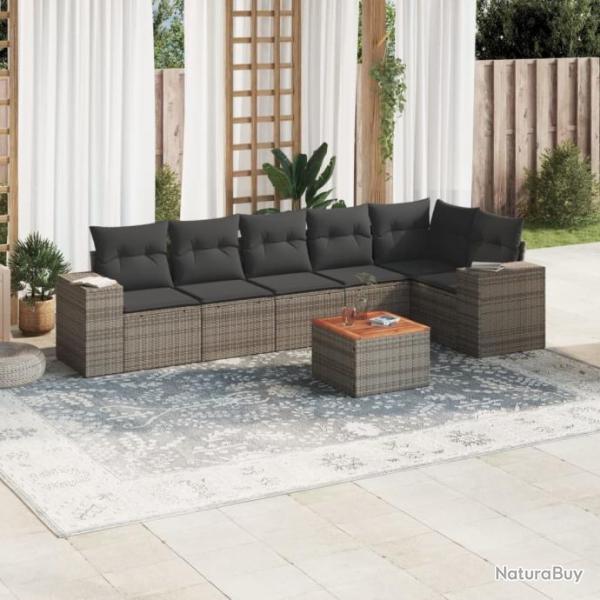 Salon de jardin avec coussins 7 pcs gris rsine tresse