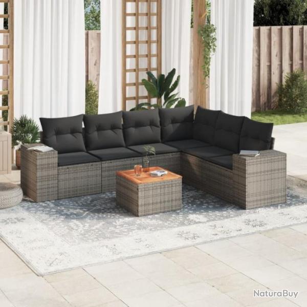 Salon de jardin avec coussins 7 pcs gris rsine tresse