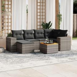 Salon de jardin avec coussins 7 pcs gris résine tressée