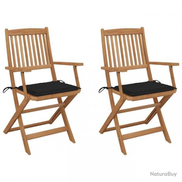 Chaises pliables de jardin 2 pcs avec coussins Bois d'acacia