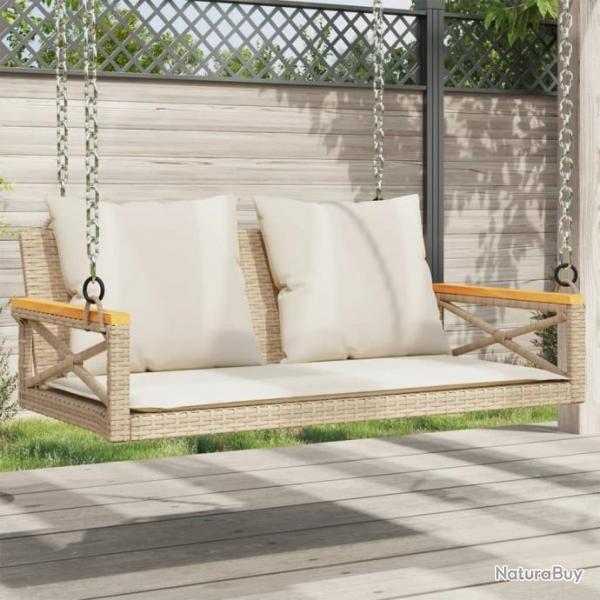 Balancelle avec coussins beige 109x62x40 cm rsine tresse