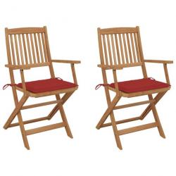 Chaises pliables de jardin 2 pcs avec coussins Bois d'acacia