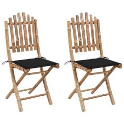 Chaises pliables de jardin 2 pcs avec coussins Bambou