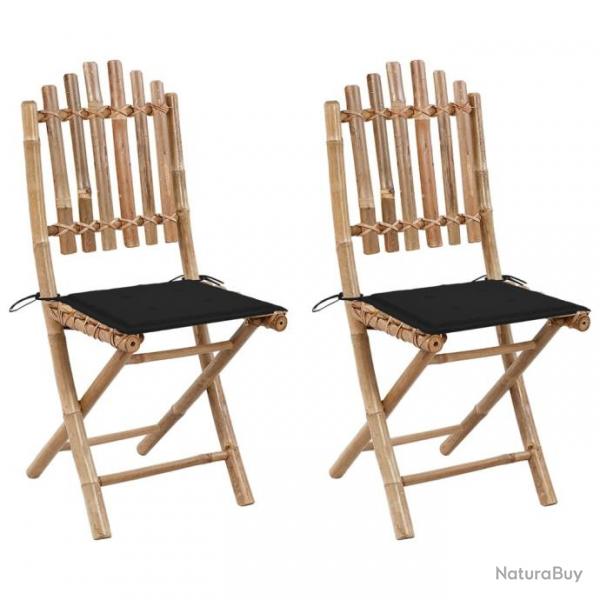 Chaises pliables de jardin 2 pcs avec coussins Bambou