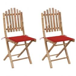 Chaises pliables de jardin 2 pcs avec coussins Bambou