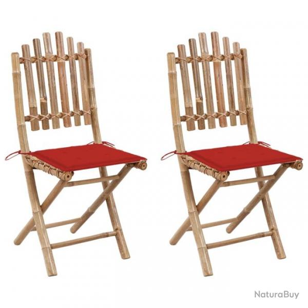 Chaises pliables de jardin 2 pcs avec coussins Bambou