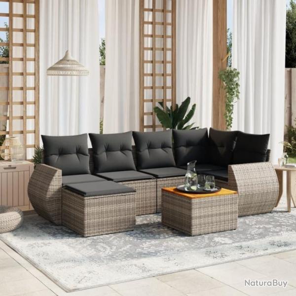 Salon de jardin avec coussins 7 pcs gris rsine tresse