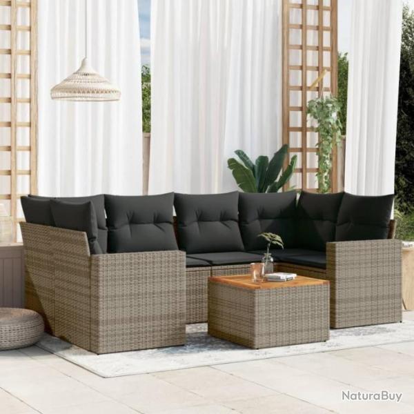 Salon de jardin avec coussins 7 pcs gris rsine tresse