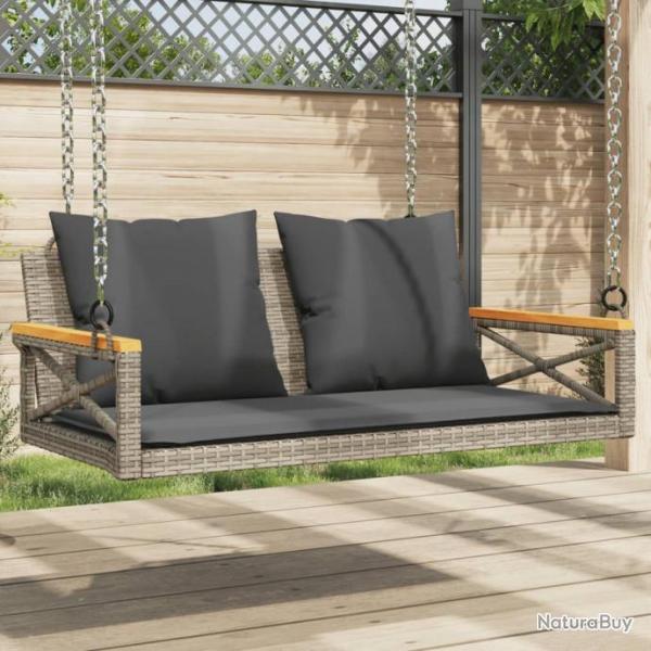 Balancelle avec coussins gris 109x62x40 cm rsine tresse