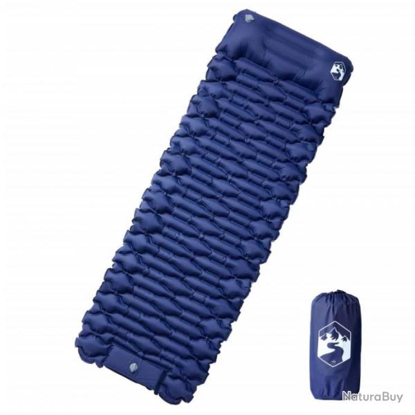 Matelas de camping autogonflant oreiller 1 personne bleu marine