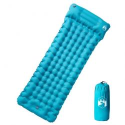 Matelas de camping autogonflant avec oreiller 1 personne bleu