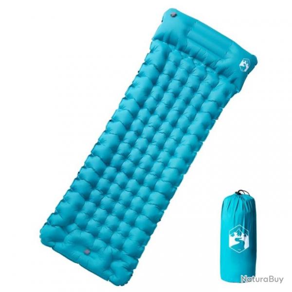 Matelas de camping autogonflant avec oreiller 1 personne bleu