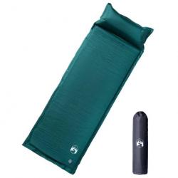 Matelas de camping autogonflant avec oreiller 1 personne vert