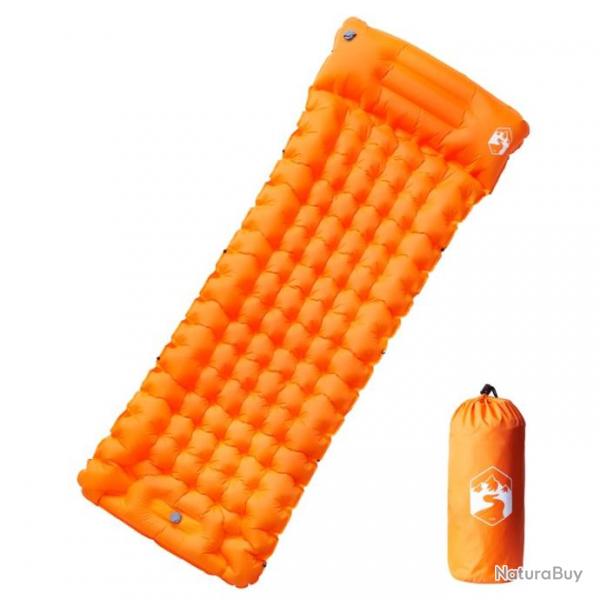 Matelas de camping autogonflant avec oreiller 1 personne orange