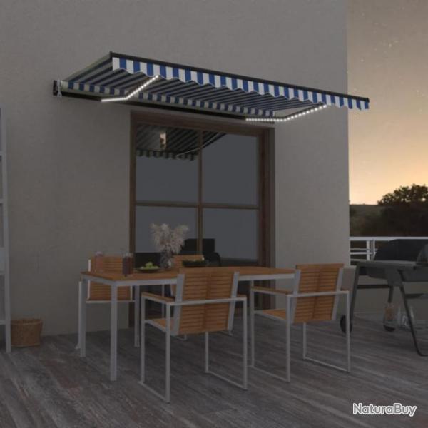 Auvent automatique capteur de vent/LED 450x300 cm Bleu et blanc