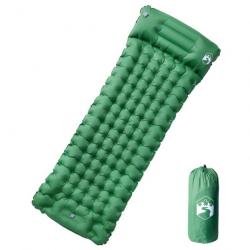 Matelas de camping autogonflant avec oreiller 1 personne vert