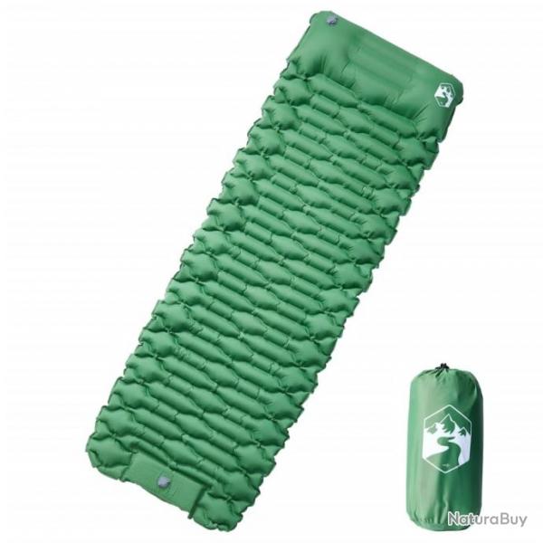 Matelas de camping autogonflant avec oreiller 1 personne vert