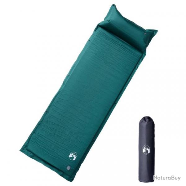 Matelas de camping autogonflant avec oreiller 1 personne vert