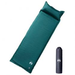 Matelas de camping autogonflant avec oreiller 1 personne vert