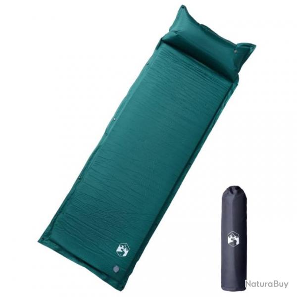 Matelas de camping autogonflant avec oreiller 1 personne vert