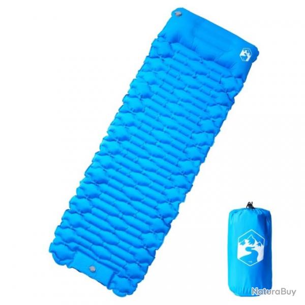 Matelas de camping autogonflant avec oreiller 1 personne bleu