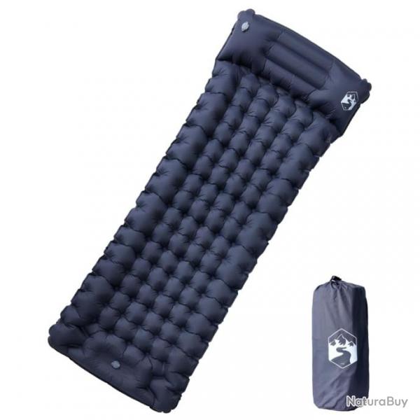 Matelas de camping autogonflant avec oreiller 1 personne gris