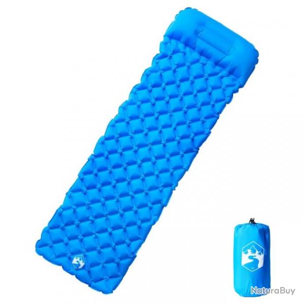 Matelas de camping gonflable avec oreiller 1 personne bleu