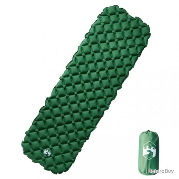 Matelas de camping gonflable 1 personne vert 190x58x6 cm