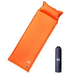 Matelas de camping autogonflant avec oreiller 1 personne orange