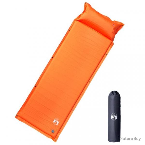 Matelas de camping autogonflant avec oreiller 1 personne orange