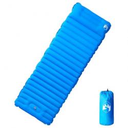 Matelas de camping autogonflant avec oreiller 1 personne bleu