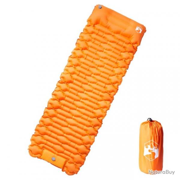 Matelas de camping autogonflant avec oreiller 1 personne orange