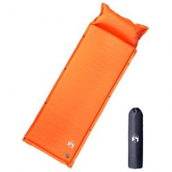 Matelas de camping autogonflant avec oreiller 1 personne orange