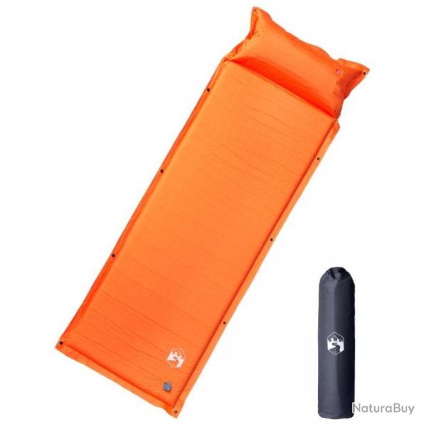 Matelas de camping autogonflant avec oreiller 1 personne orange