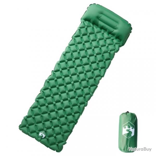 Matelas de camping gonflable avec oreiller 1 personne vert