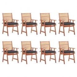 Chaises à dîner d'extérieur 8 pcs avec coussins Acacia massif