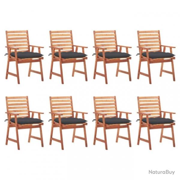 Chaises  dner d'extrieur 8 pcs avec coussins Acacia massif