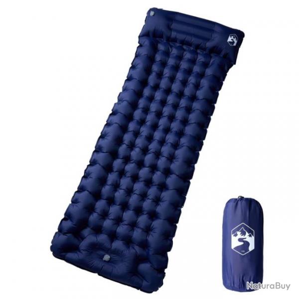 Matelas de camping autogonflant oreiller 1 personne bleu marine